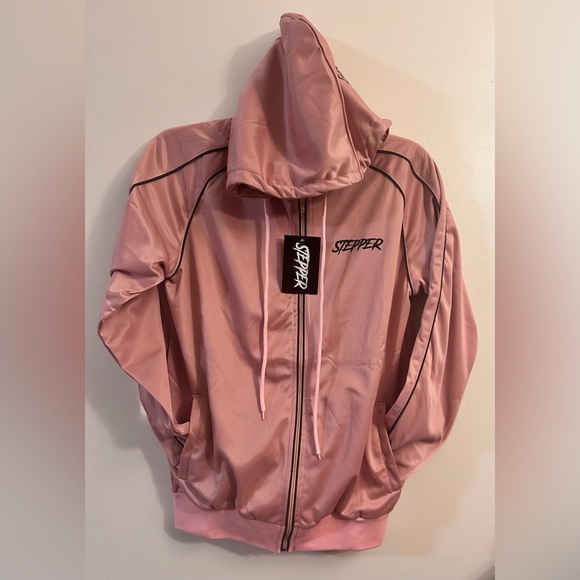 Stepper Full Zip Hooded Track Jacket Pink Brown “Foot On Neck” Size Large - Picture 7 of 10